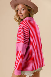 BiBi Women's Striped Contrast Long Sleeve Knit Top - Versatile & Chic